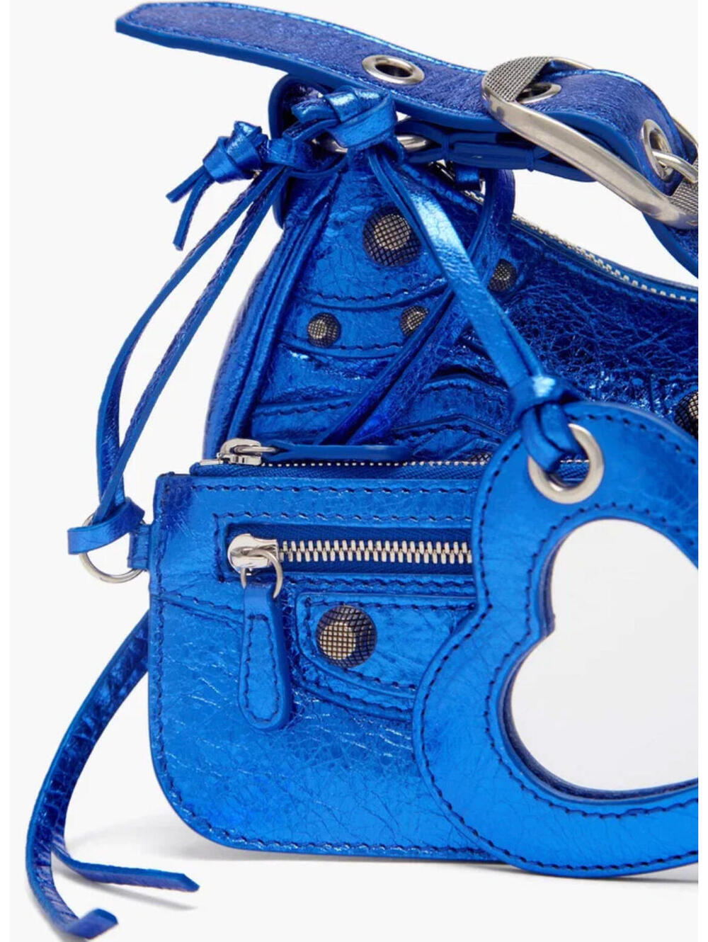 NWT $2650 Balenciaga Le Cagole 671309 Metallic Blue Leather XS Shoulder Bag - Picture 7 of 15